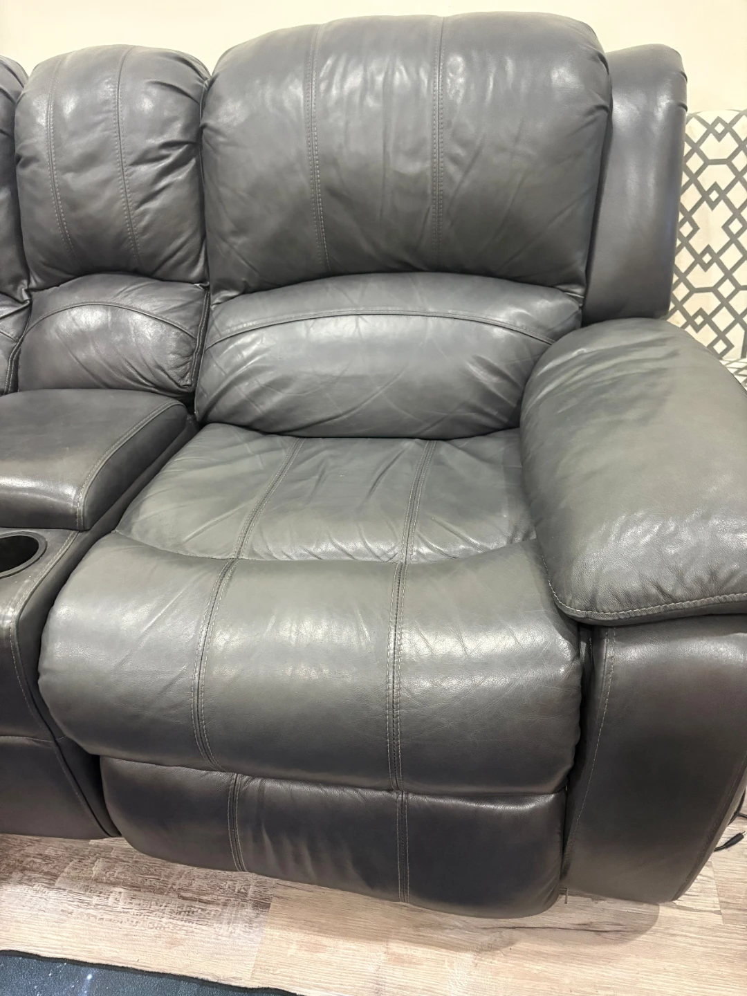Black faux Leather Dual Recliner Sofa - 3 Seat - photo 5