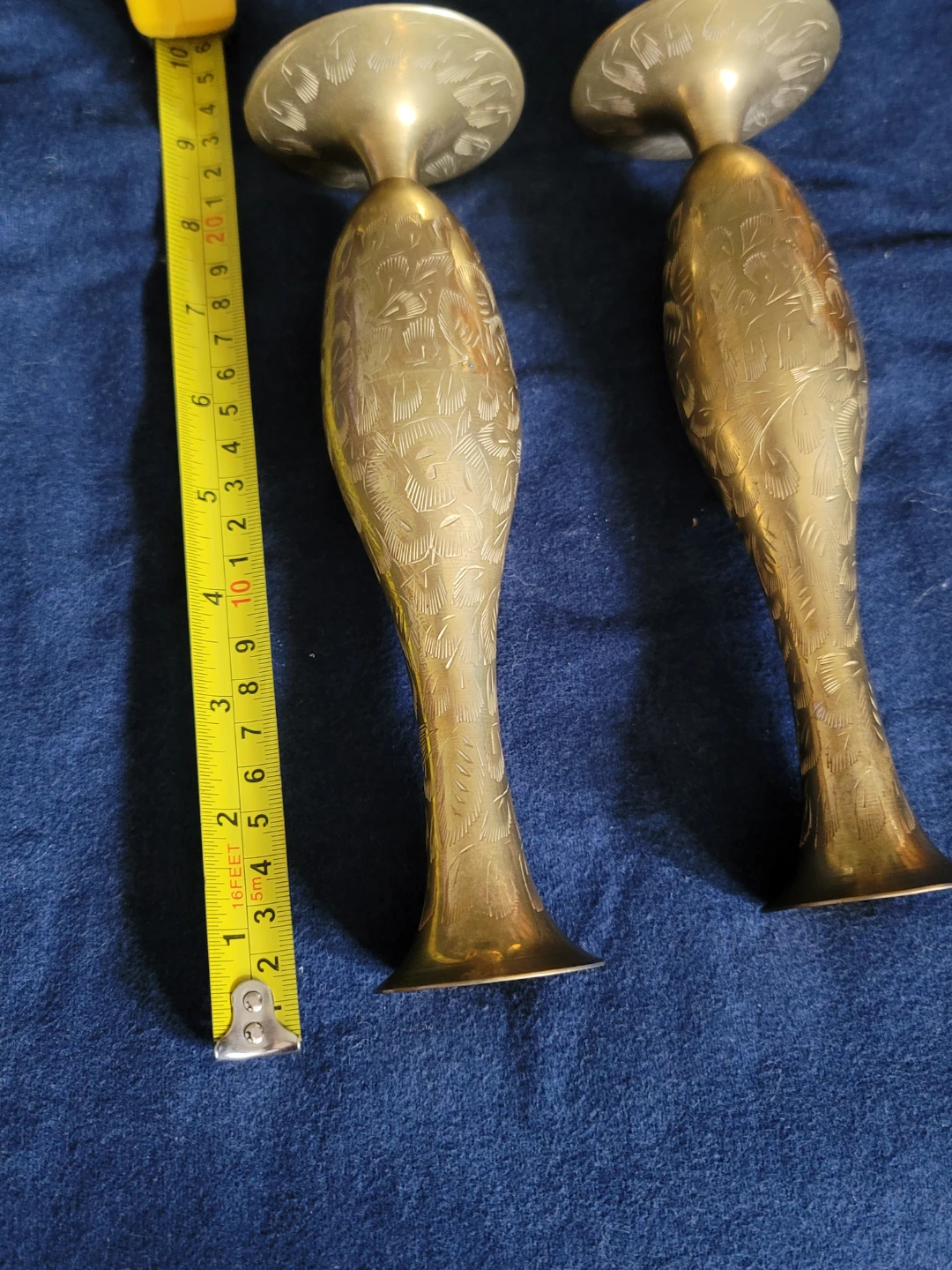 Set of Two Etched Brass Bud Vases - photo 3