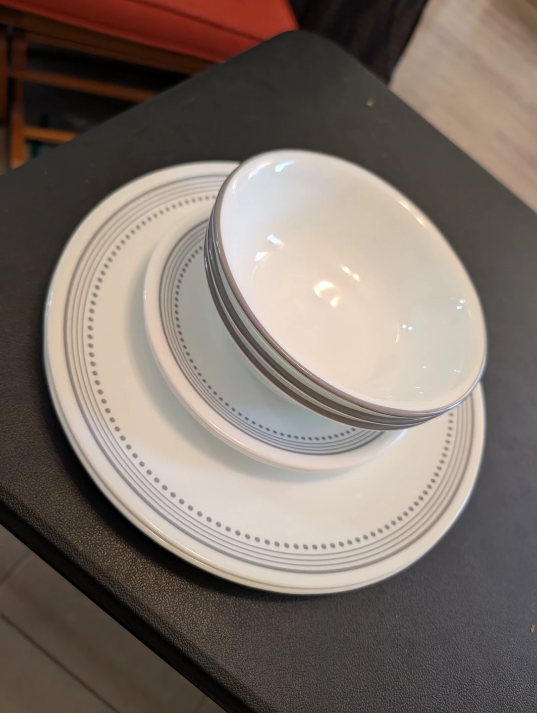 Set of 12- Corelle White Dinnerware Set with Grey Pattern 🏈 - photo 2