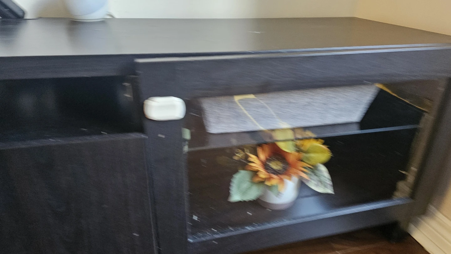Black TV media stand with glass doors - photo 2