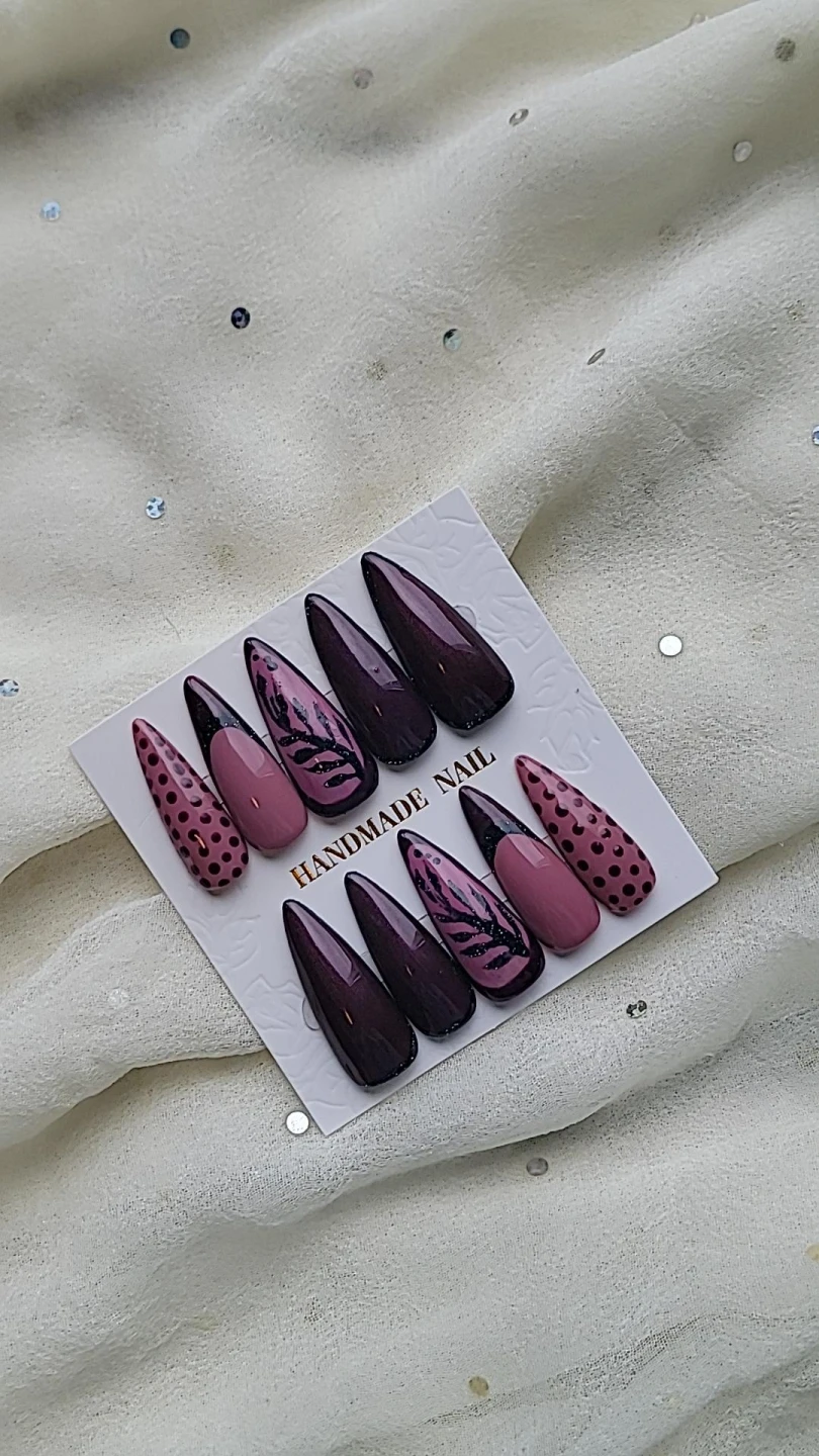 Handmade Press-on Nails Mauve and Plum Set