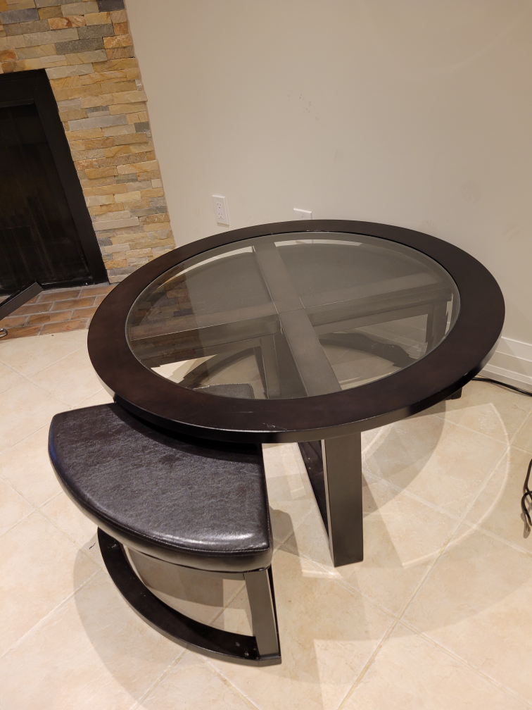 Round Glass Top Coffee Table with Stools - photo 3