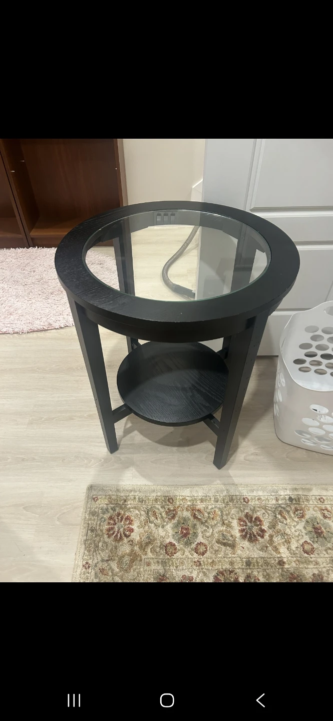 Round Black Side Table with Glass Top - photo 2