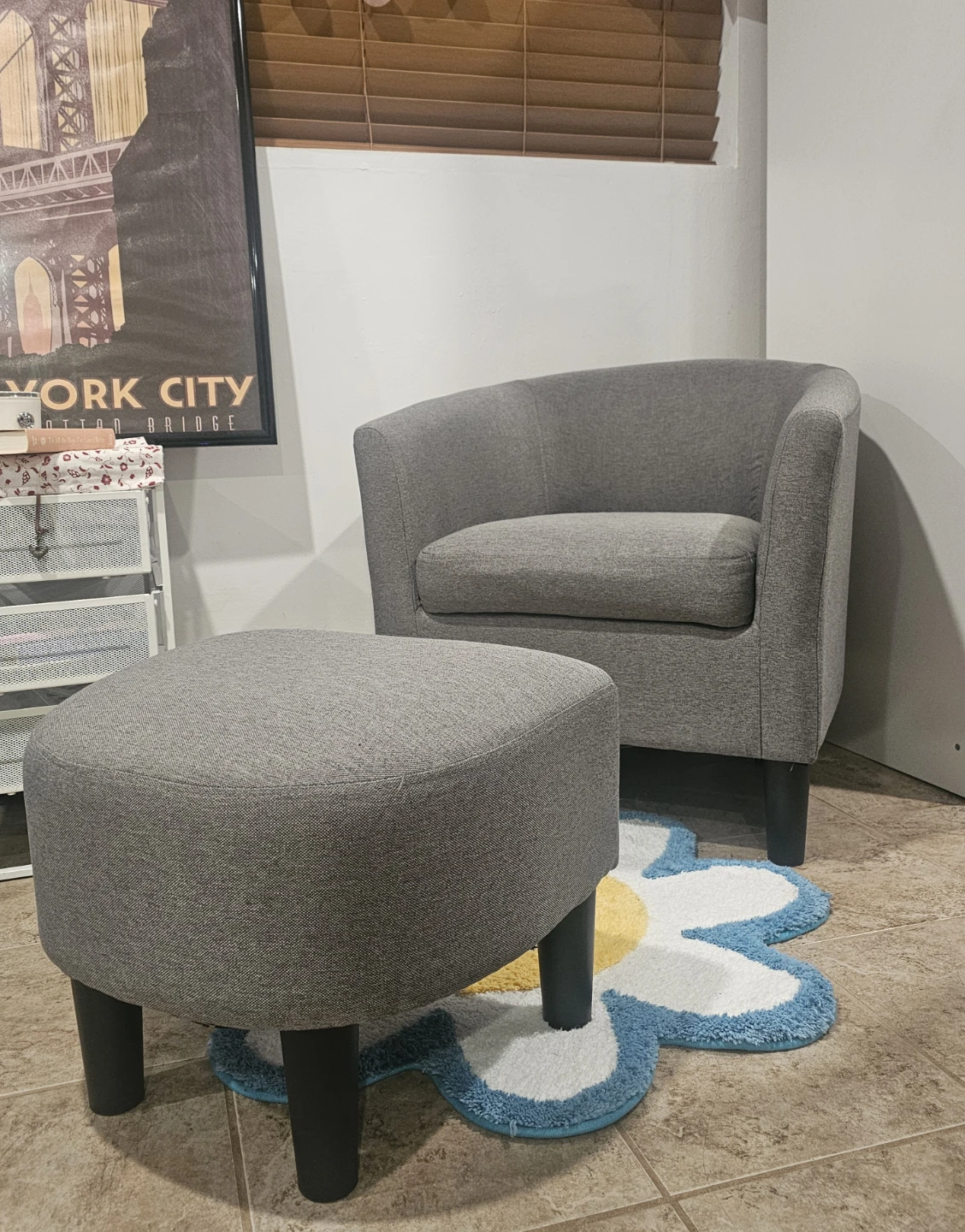 Gray Barrel Chair and Matching Ottoman Set