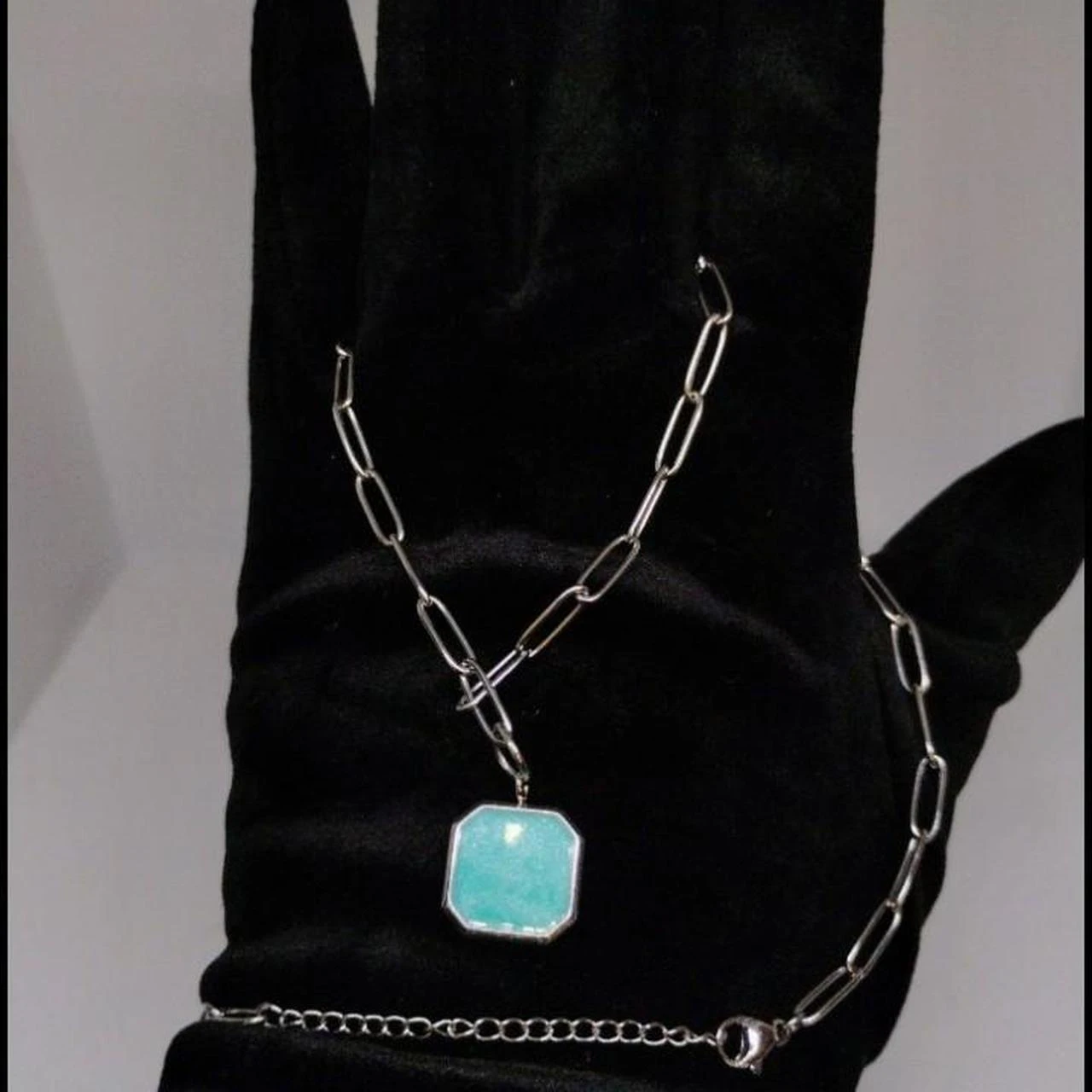 Blue Boho Pendant in Paperclip Necklace Stainless Steel - photo 3