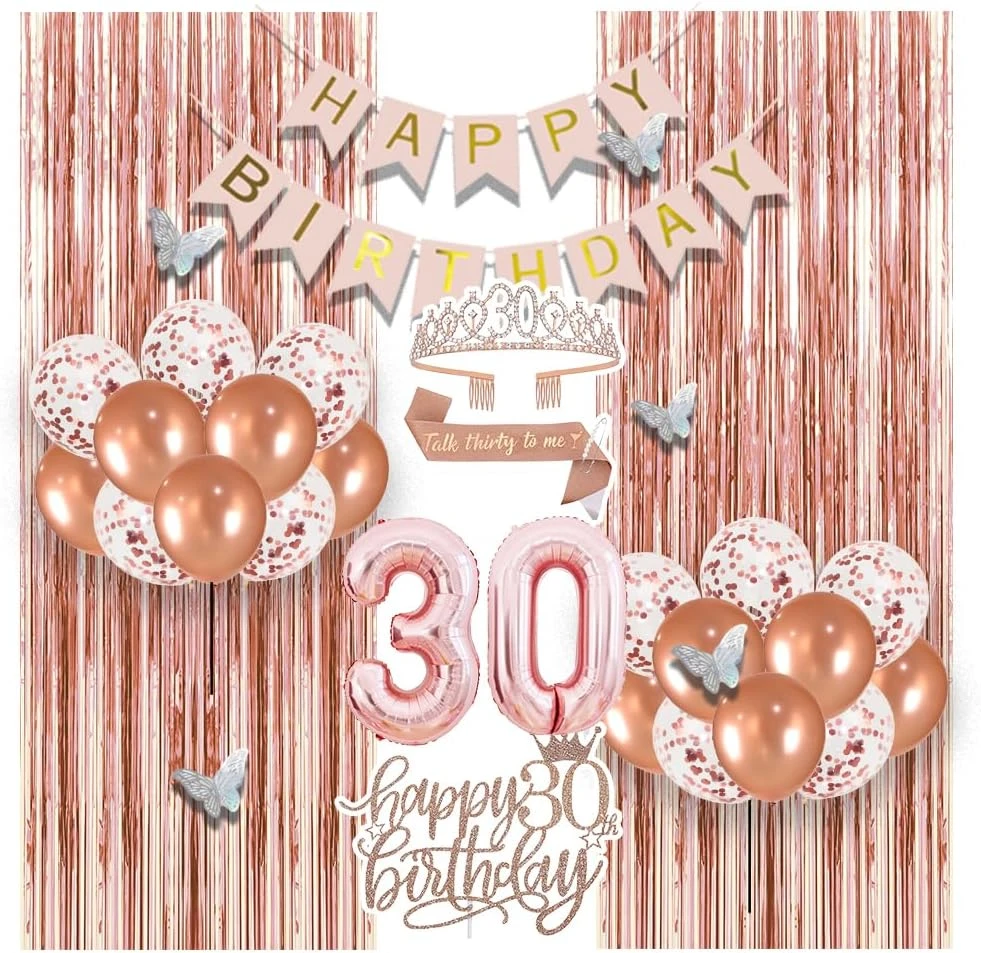 Rose Gold 30th Birthday Party Decoration Set