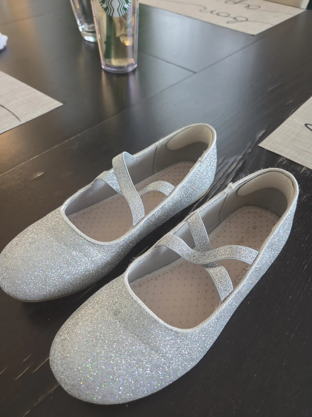 Girls Silver Glitter Ballet Flats Size 5