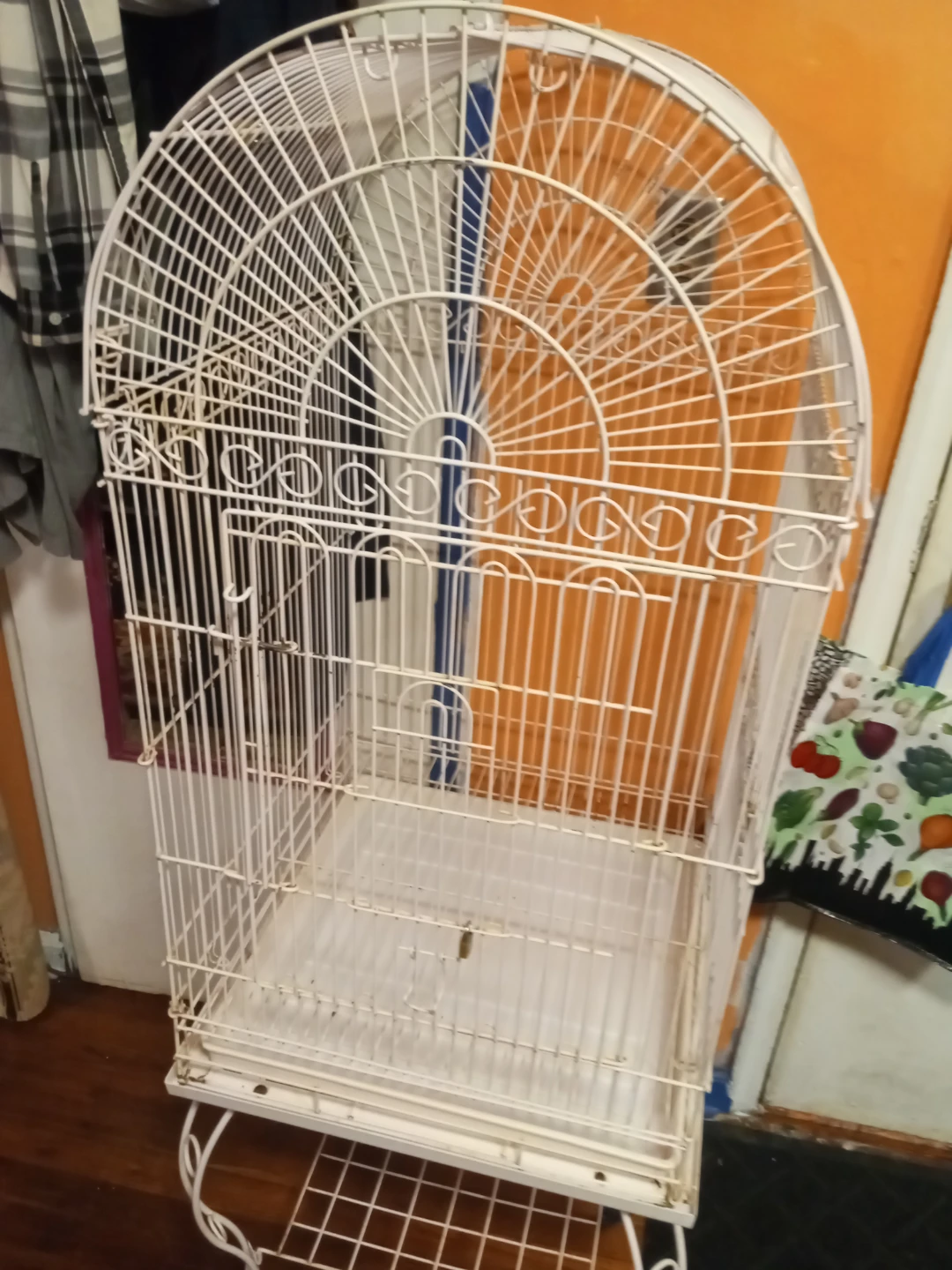 Large White Metal Bird Cage with Rolling Stand