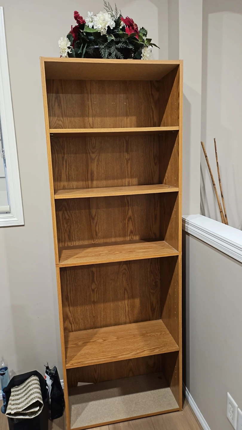 Oak Wood Finish 5-Tier Bookshelf
