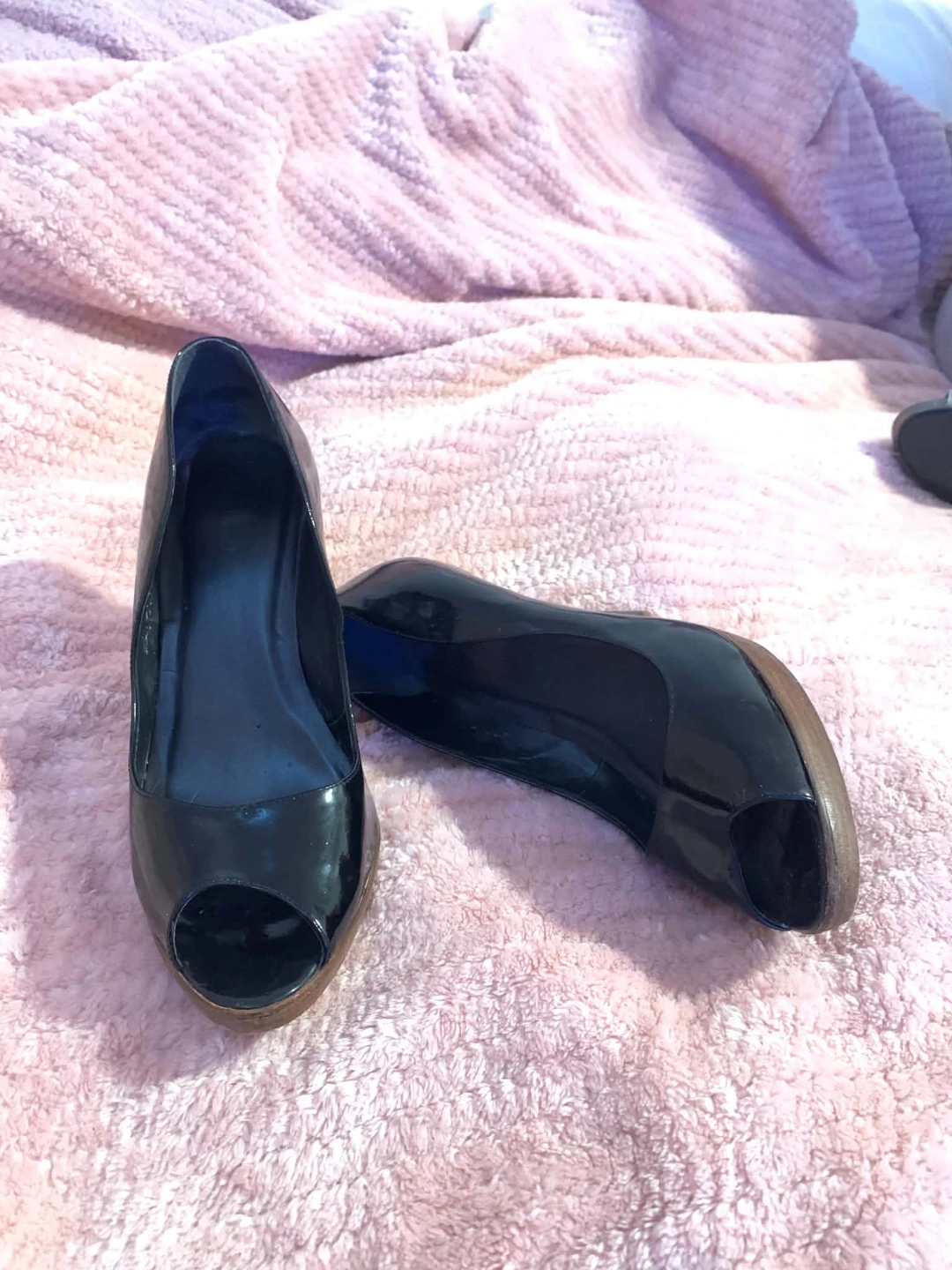 Black Patent Leather Peep-Toe Heels - photo 2