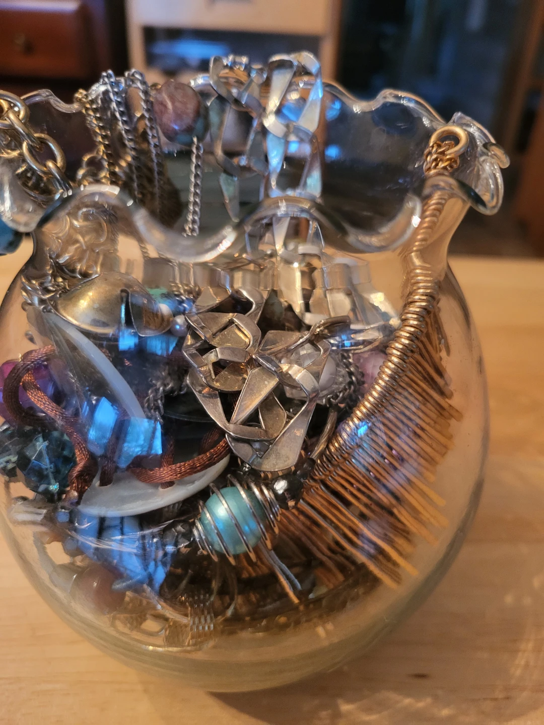 Assorted Fashion Jewelry in Glass Bowl