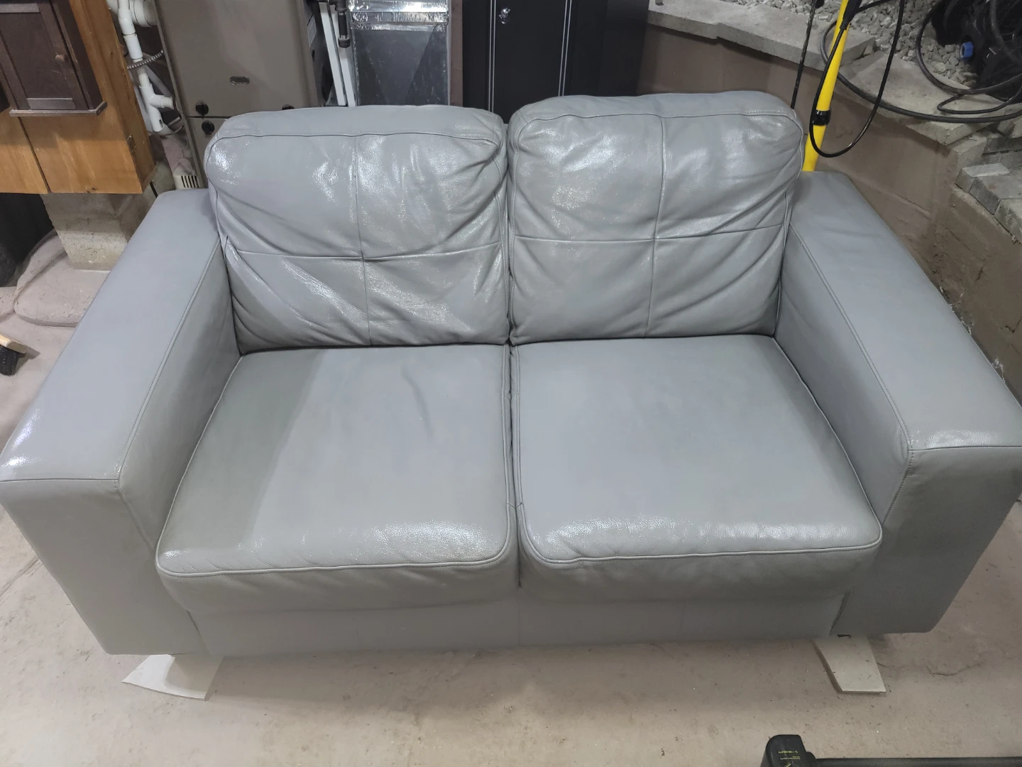 Grey Leather Loveseat - photo 2