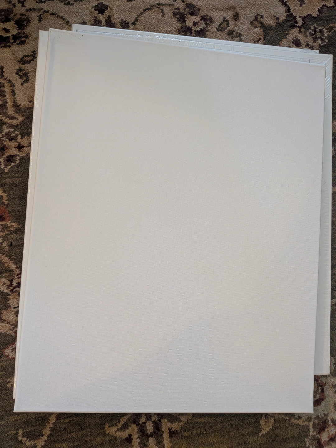 Four blank stretched canvases