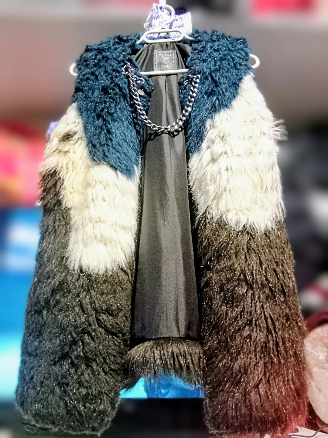 Guess Furry Vest with Chain Detail
