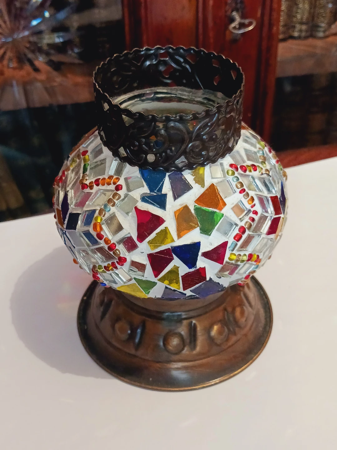 New !! Beautiful Arabic Mosaic Glass Candle Holder