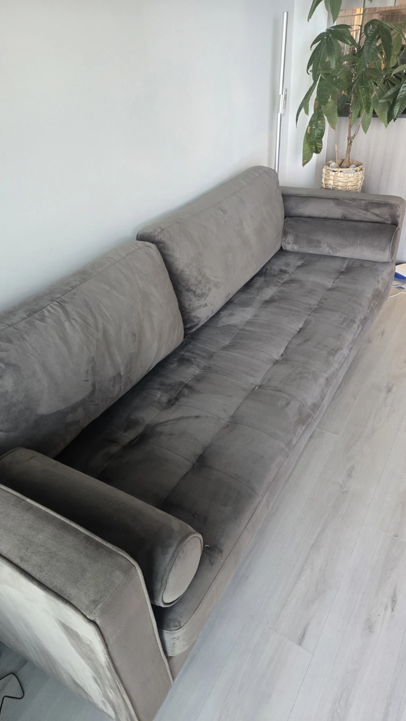 3-Seater Grey Velvet Sofa + Ottoman – Structube