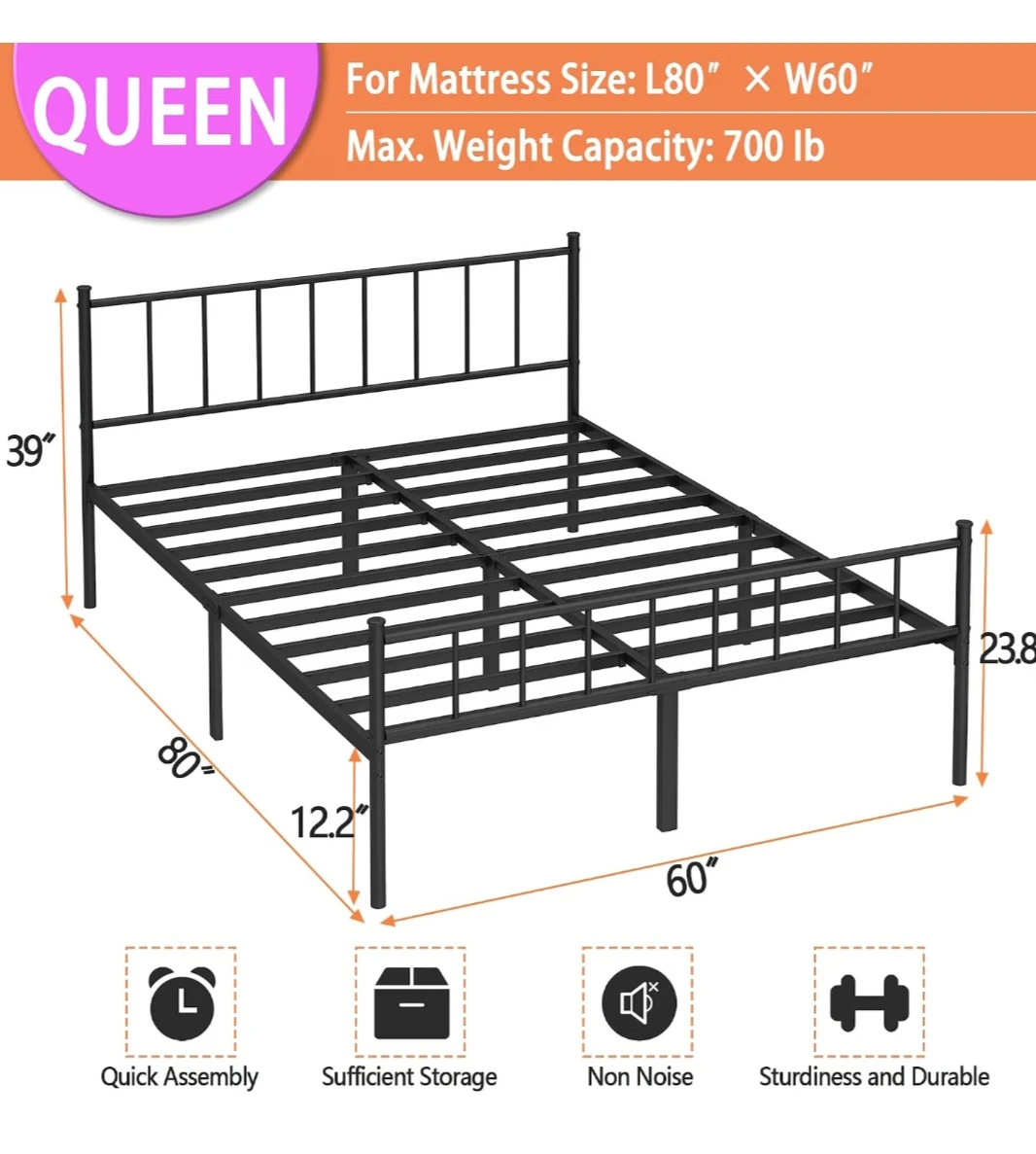 Queen Size Metal Bed Frame - photo 3