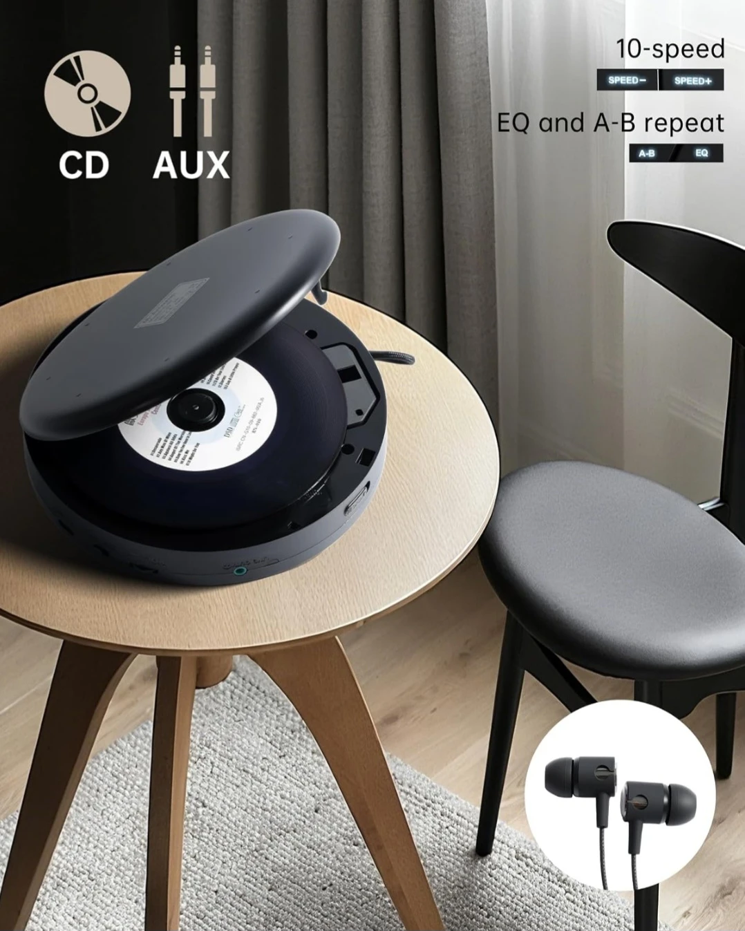 Portable CD Player with Speakers, Rechargeable CD Player for ... - photo 3
