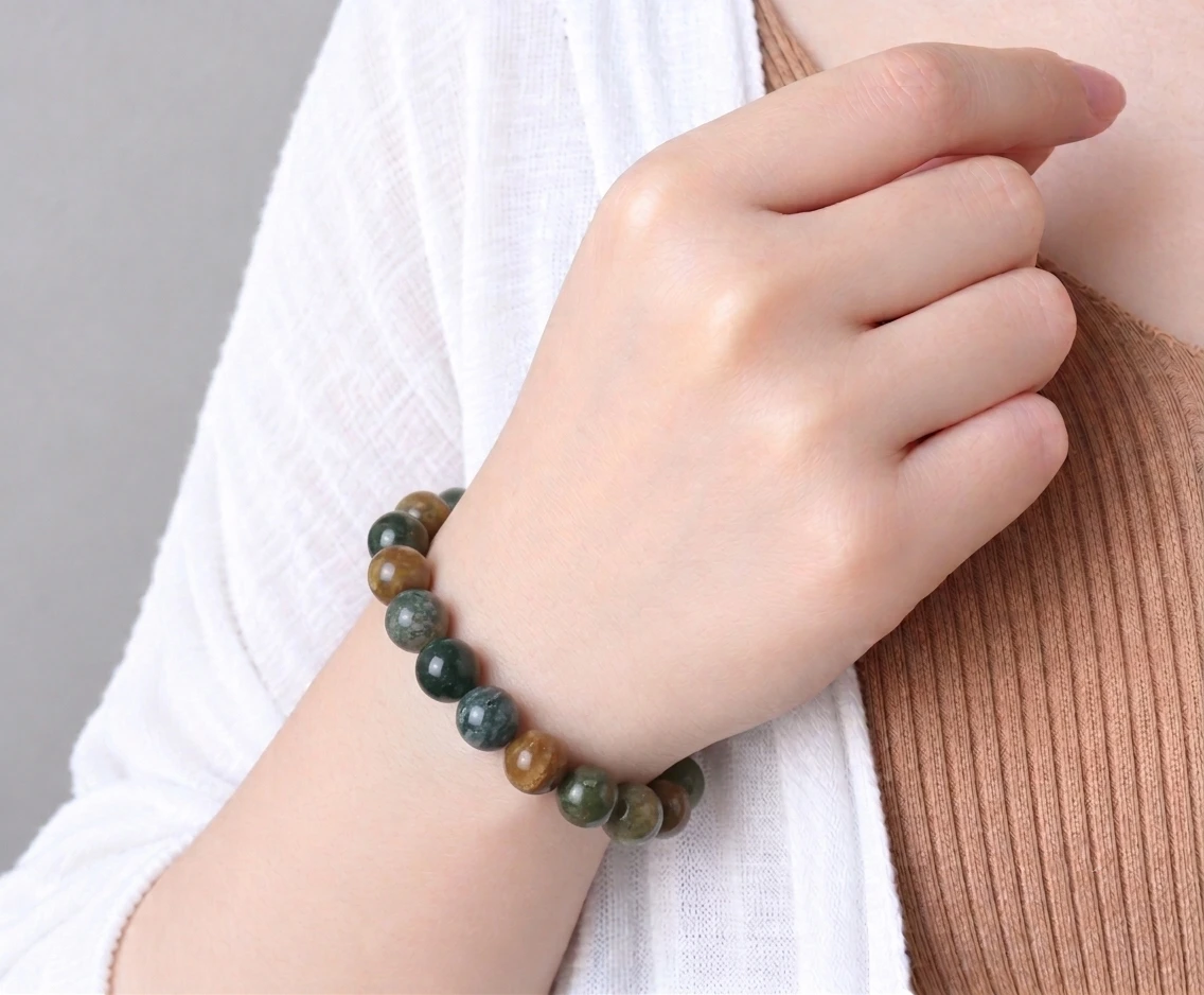Moss Agate natural stone Bead Bracelet - photo 3