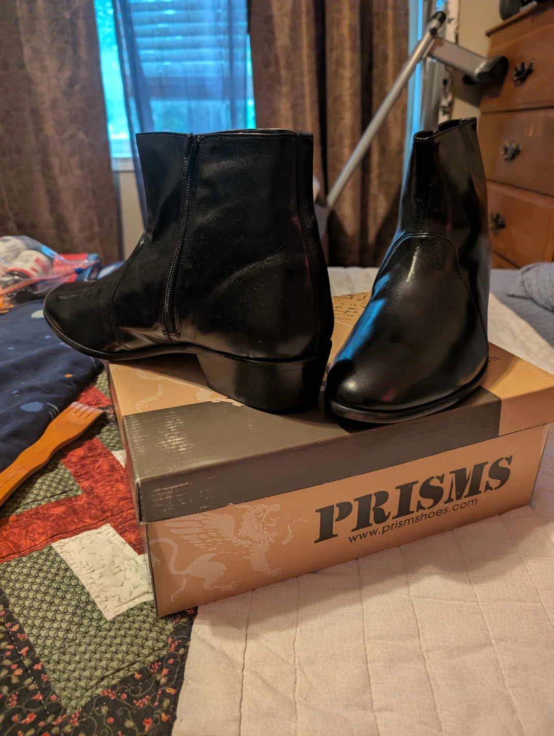 Men's Prisms Black Leather Ankle Boots - Size 12 - photo 3