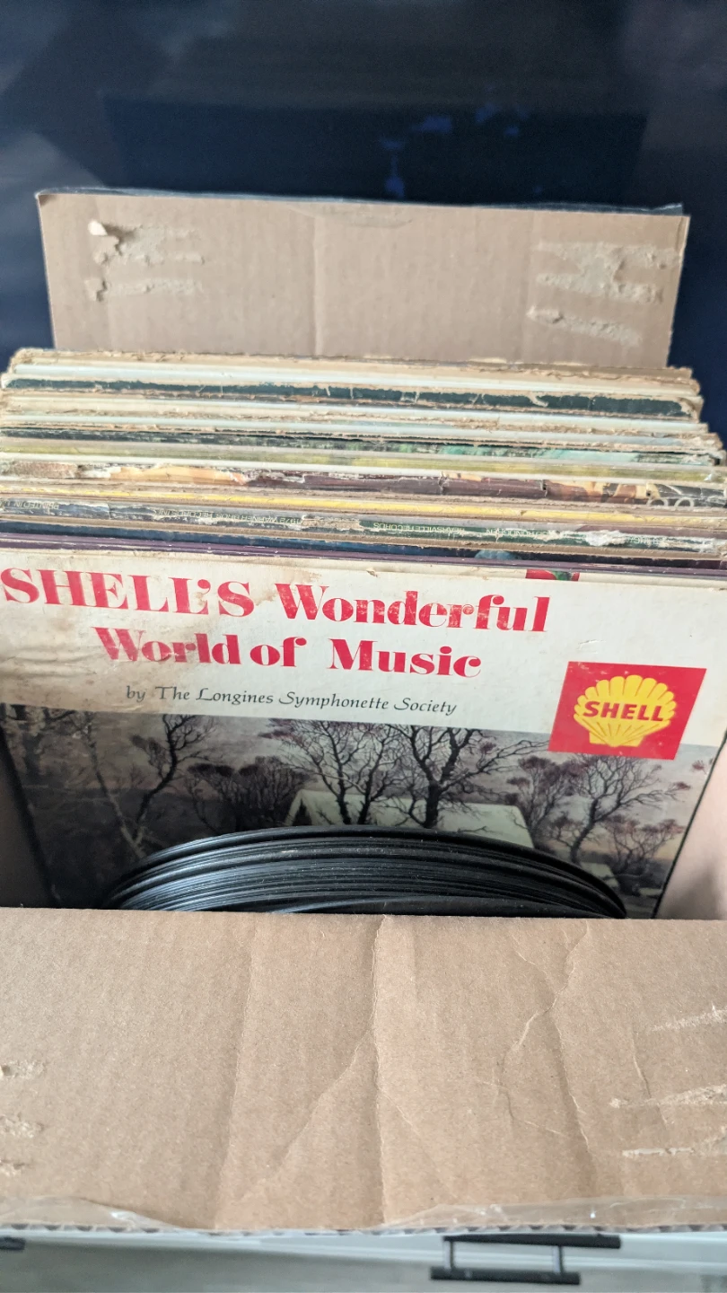 Box full of random vinyl records as is