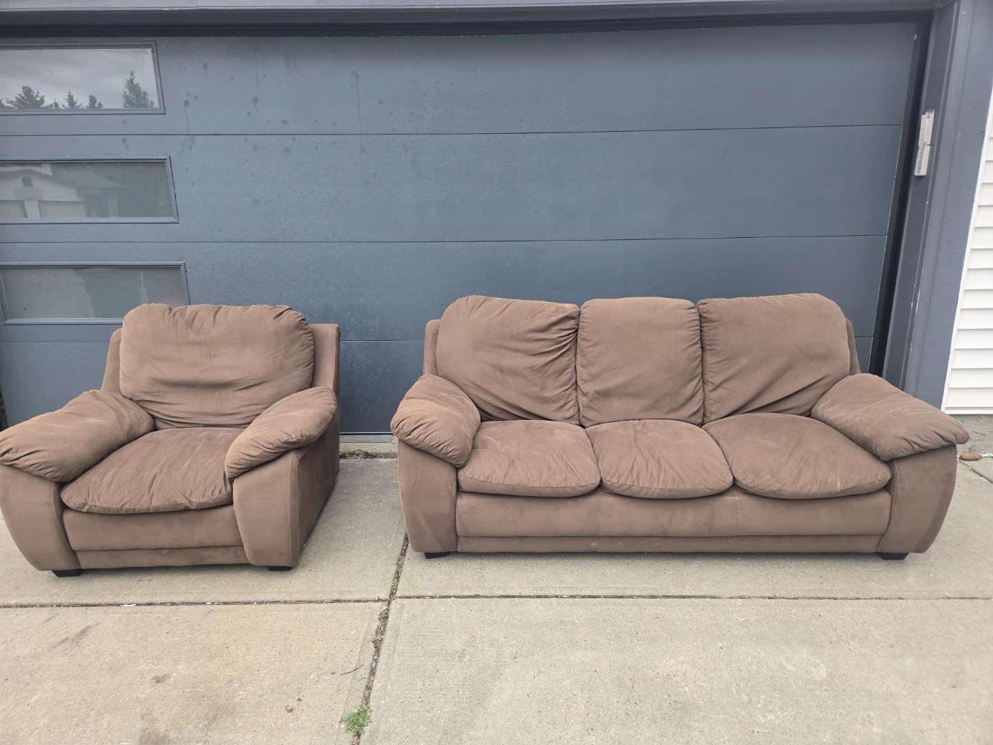 Brown Suede Sofa and Armchair Set
