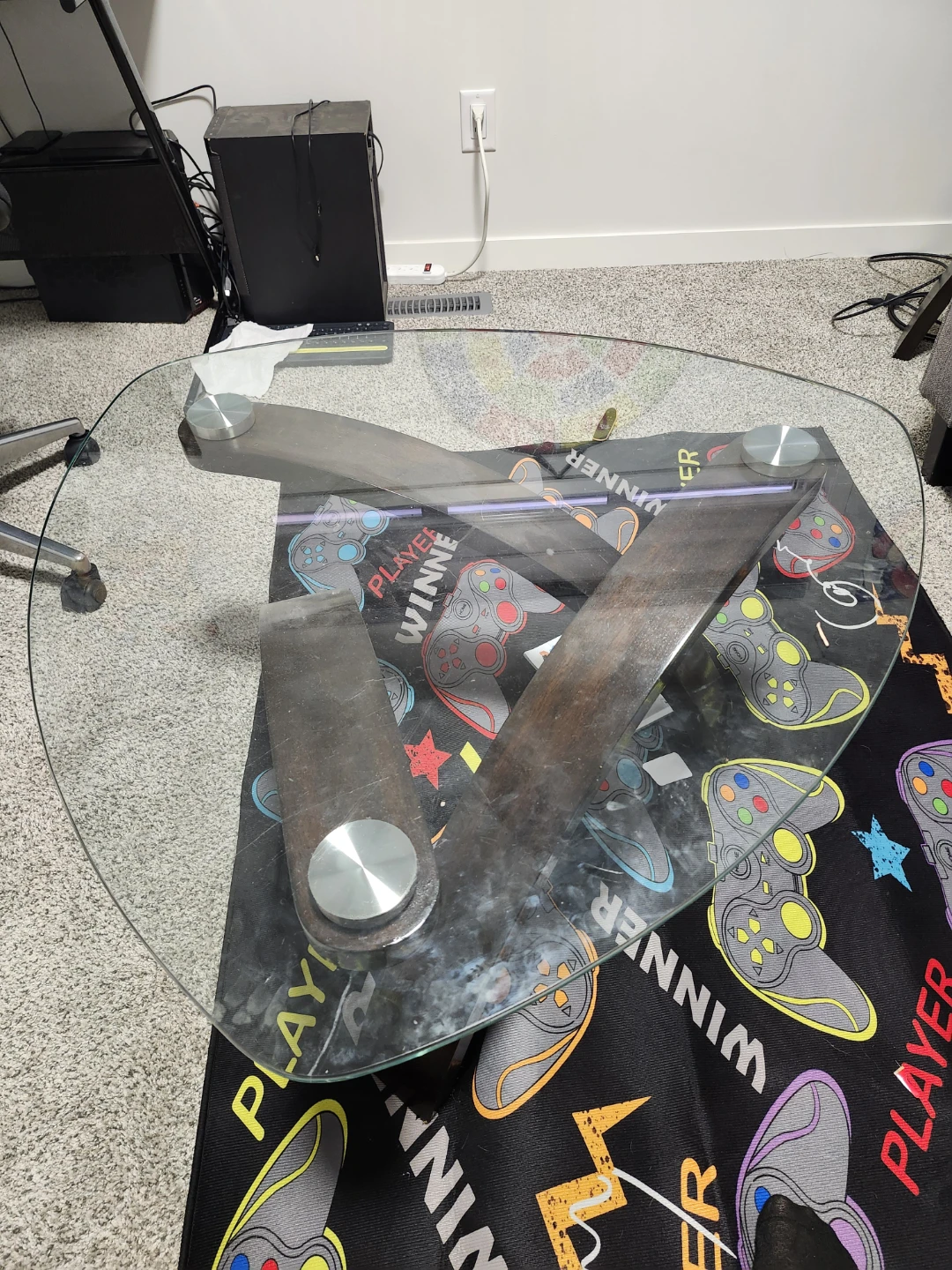 Modern Glass Top Coffee Table with Wood Legs
