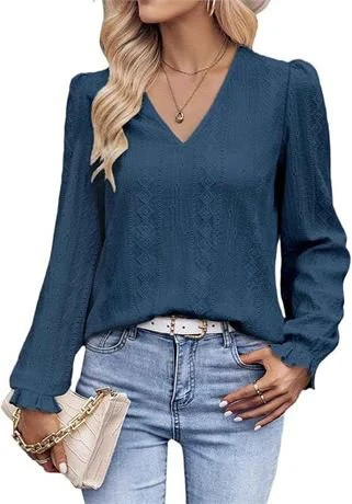 Tonymoly Blue V-Neck Long Sleeve Top size S