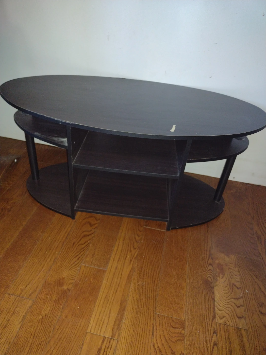 Oval Black Coffee Table with Shelves