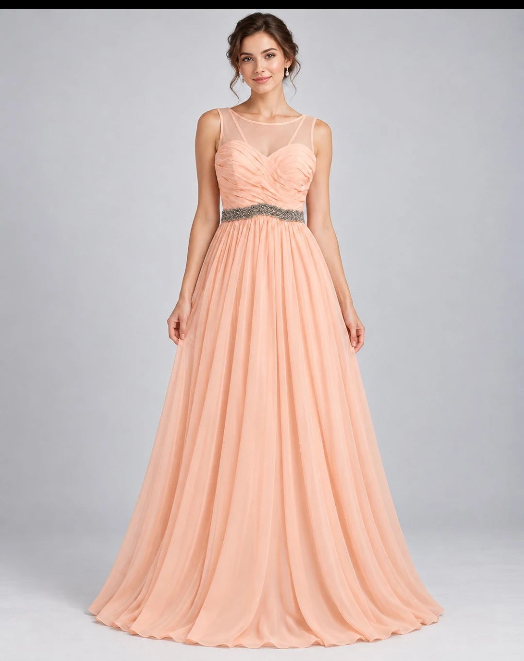 Peach Chiffon Floor-Length Evening Gown - photo 2