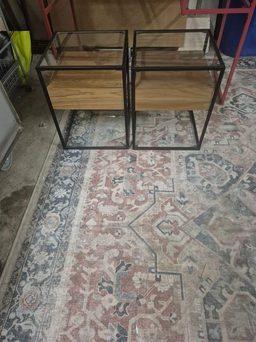 Set of Two Glass and Wood Nightstands - photo 3
