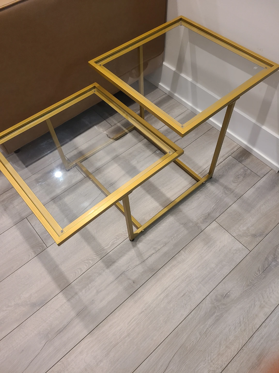 Set of Two Gold and Glass Nesting Tables - photo 2