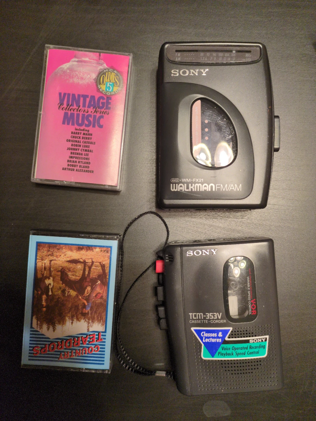 Sony Walkman WM-FX21 and Sony TCM-353V Cassette Players