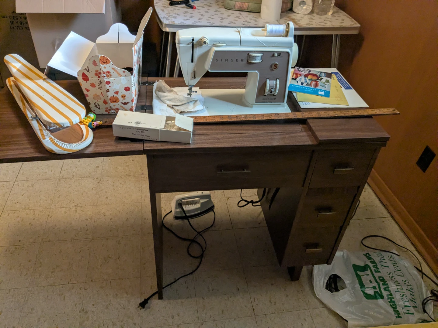 Vintage sewing machine in furniture