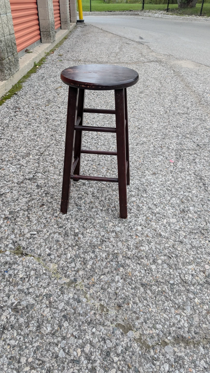 Dark Wood Round Stool - photo 2