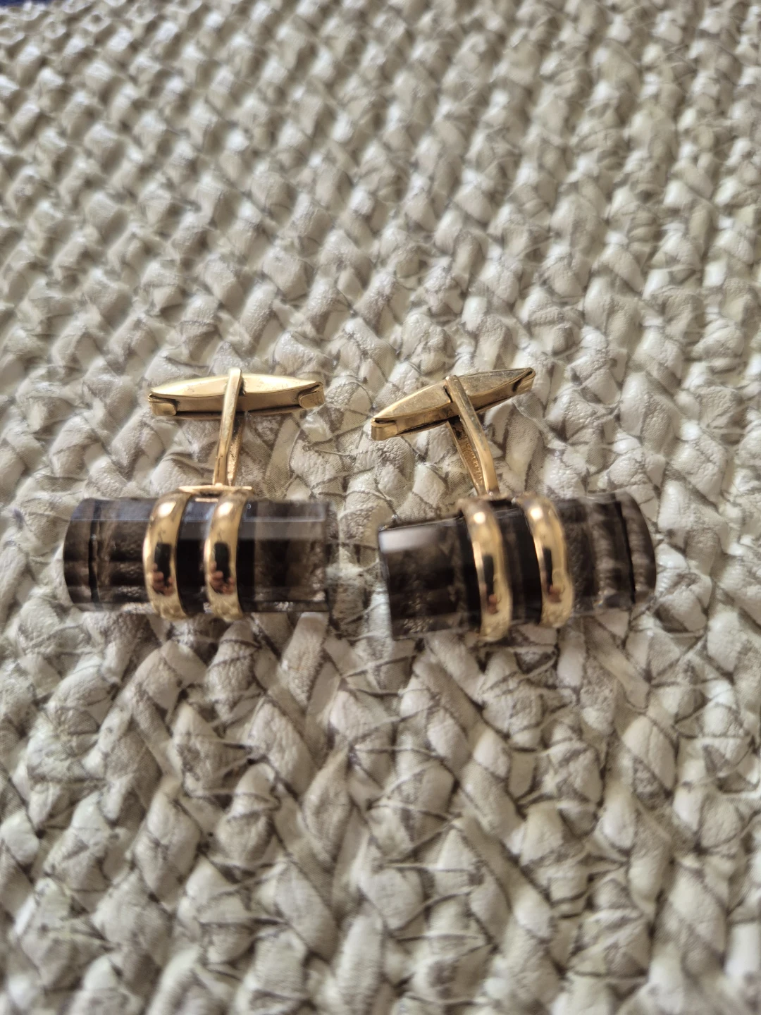 Smoky Quartz and Gold Tone Cufflinks - photo 2
