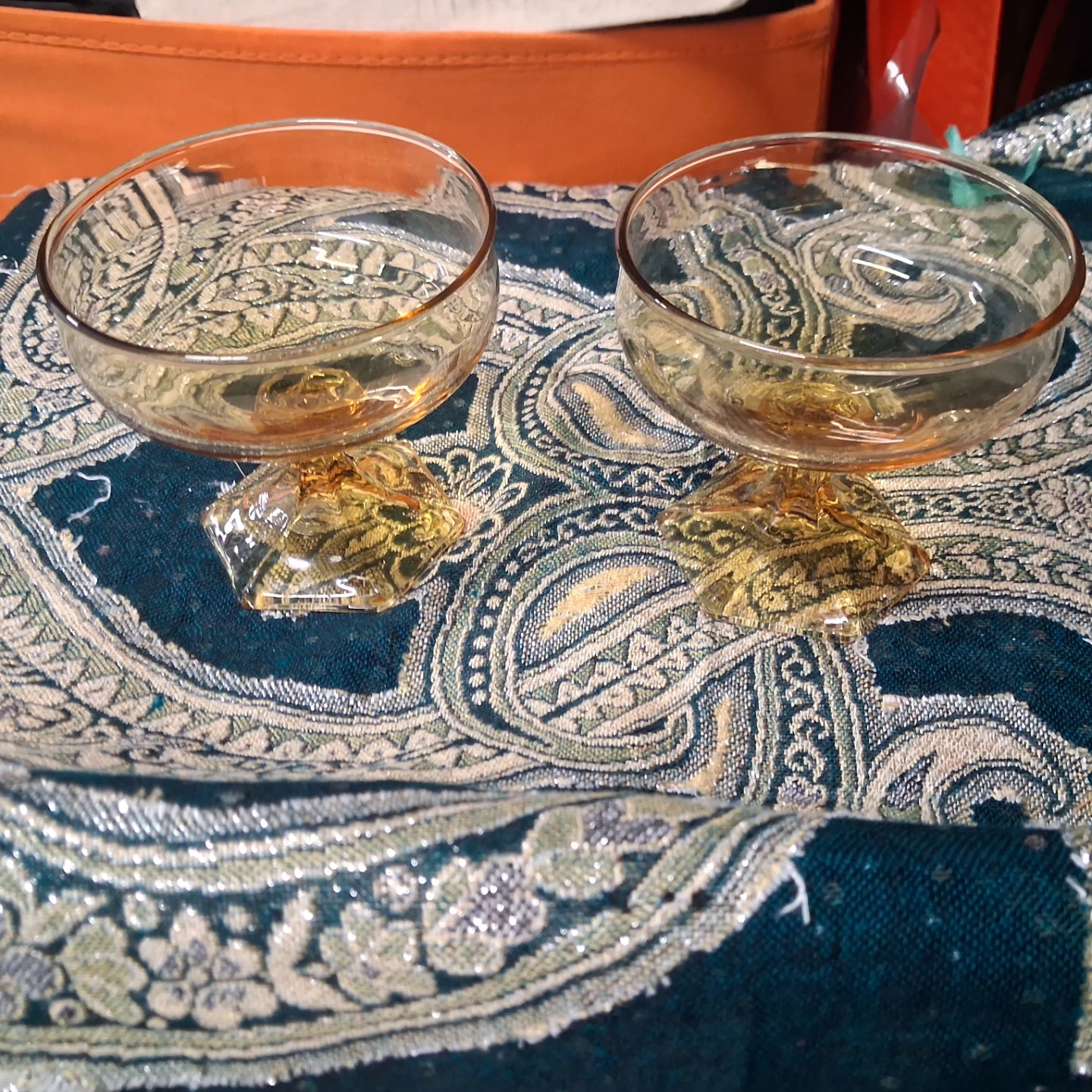 Set of Two Vintage Amber Glass Sherbet Coupes - photo 2