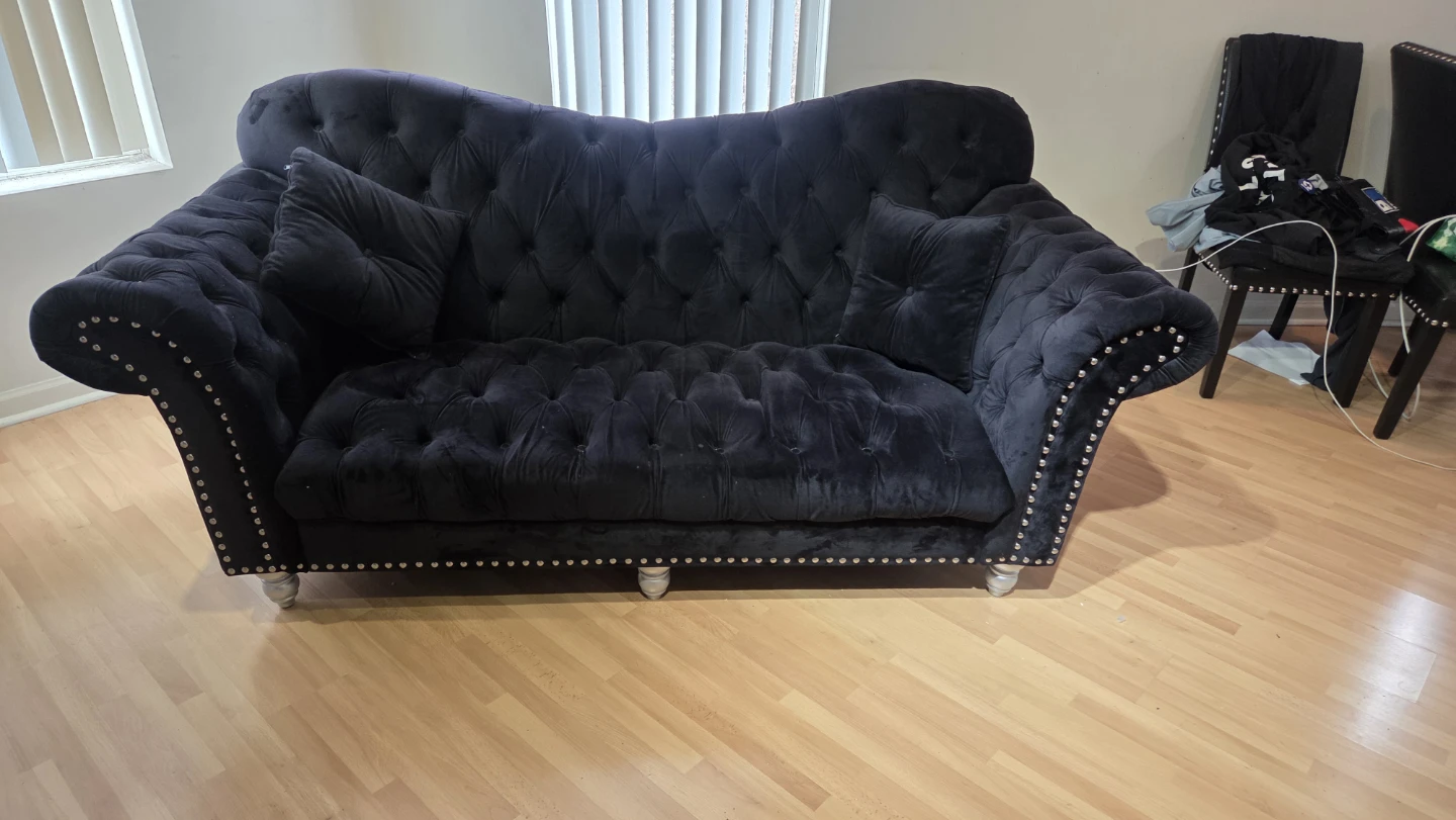 Black Velvet Tufted Sofa there's 2 similar - photo 4