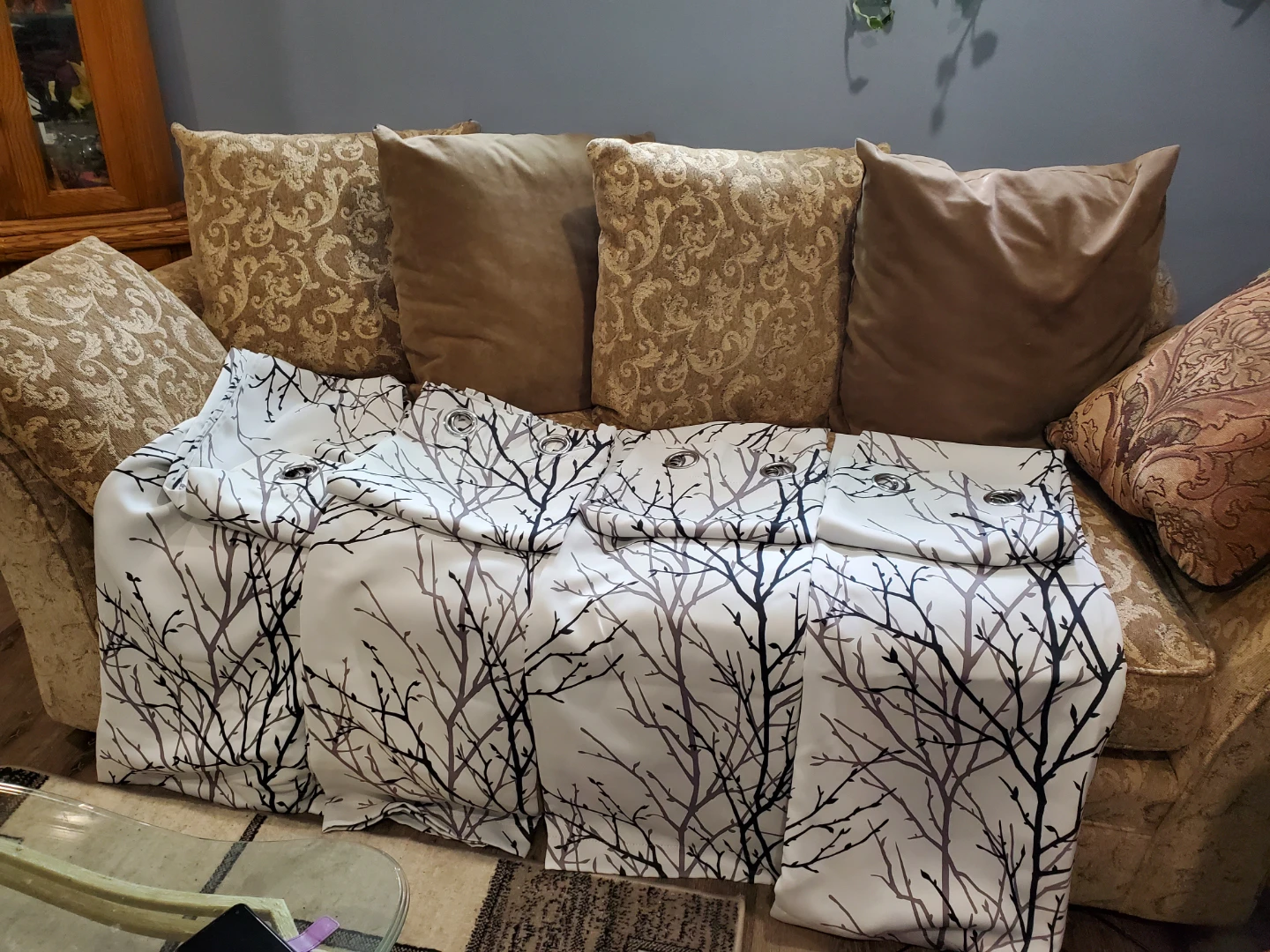 Black / Grey white tree branch print curtains - photo 2
