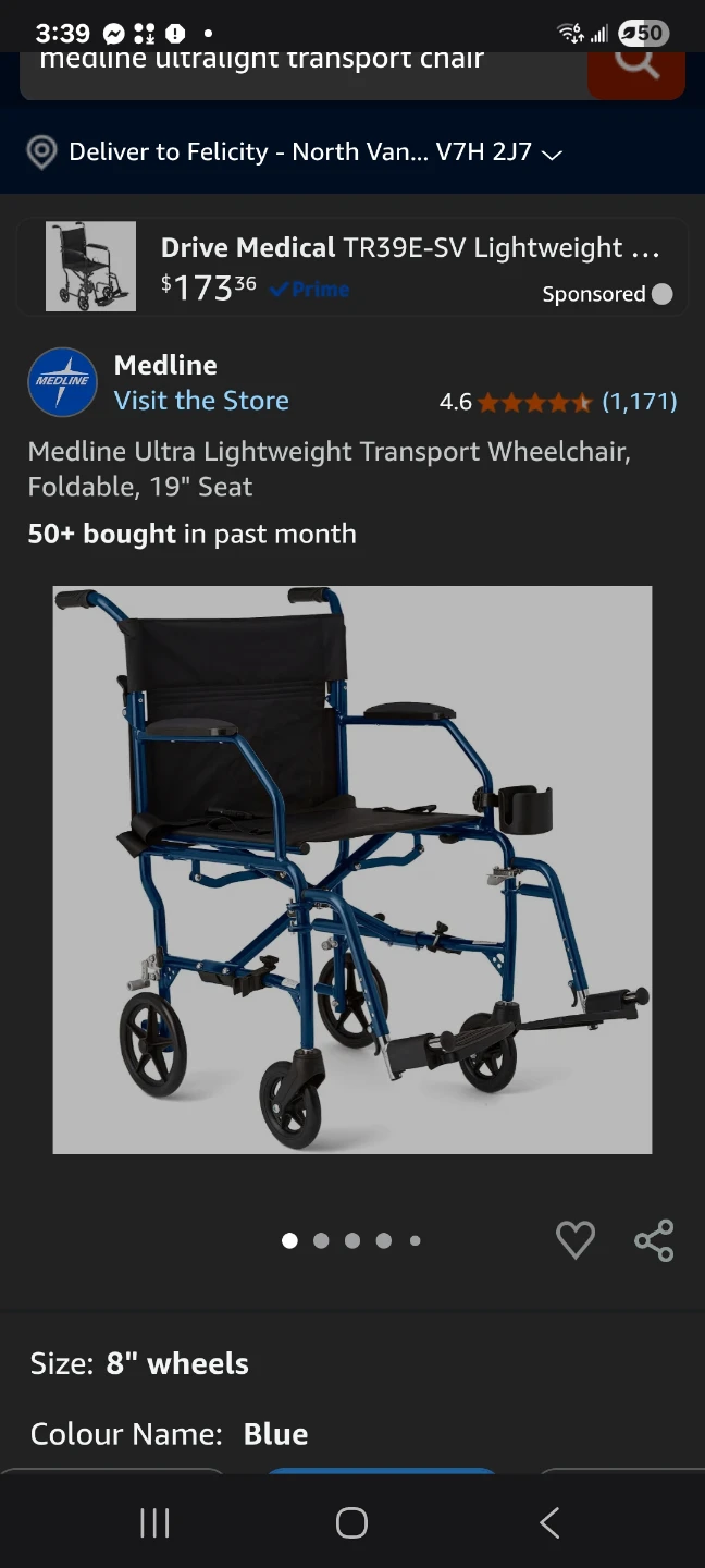 Medline Ultra Lightweight Transport Wheelchair, New