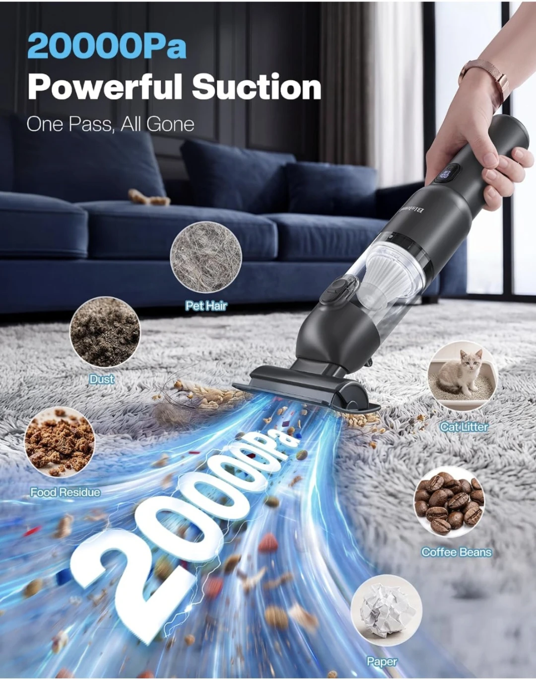 Bisloni Cordless Handheld Vacuum, 20000Pa Powerful Suction - photo 3