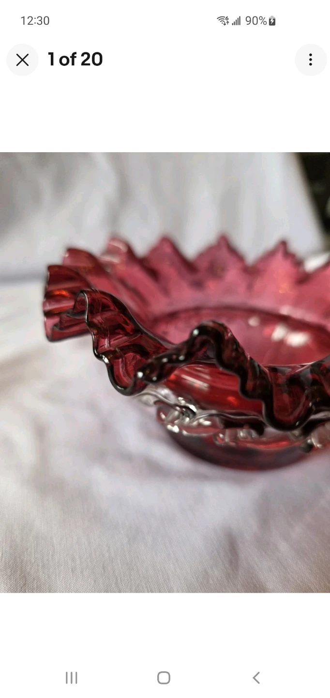 Vintage Ruby Red Crimped Glass Bowl - photo 2