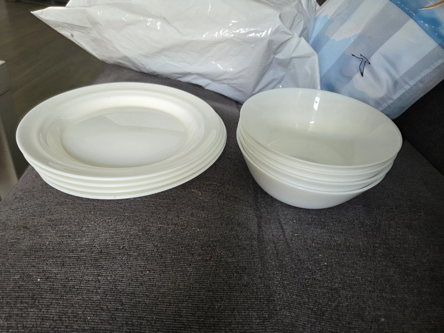 Set of White Plates and Bowls