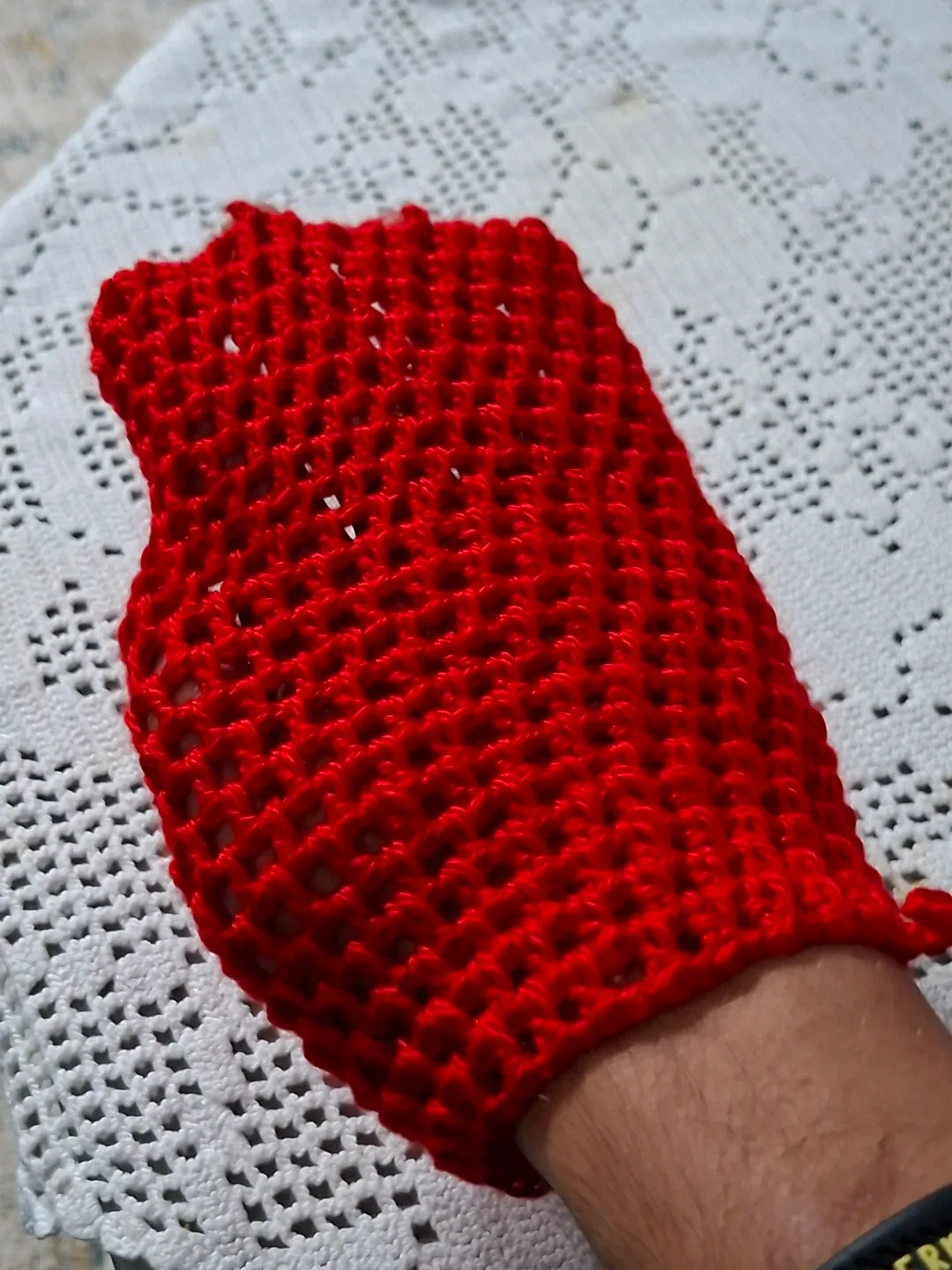Handmade Red Crocheted Soap Saver Pouch - photo 2