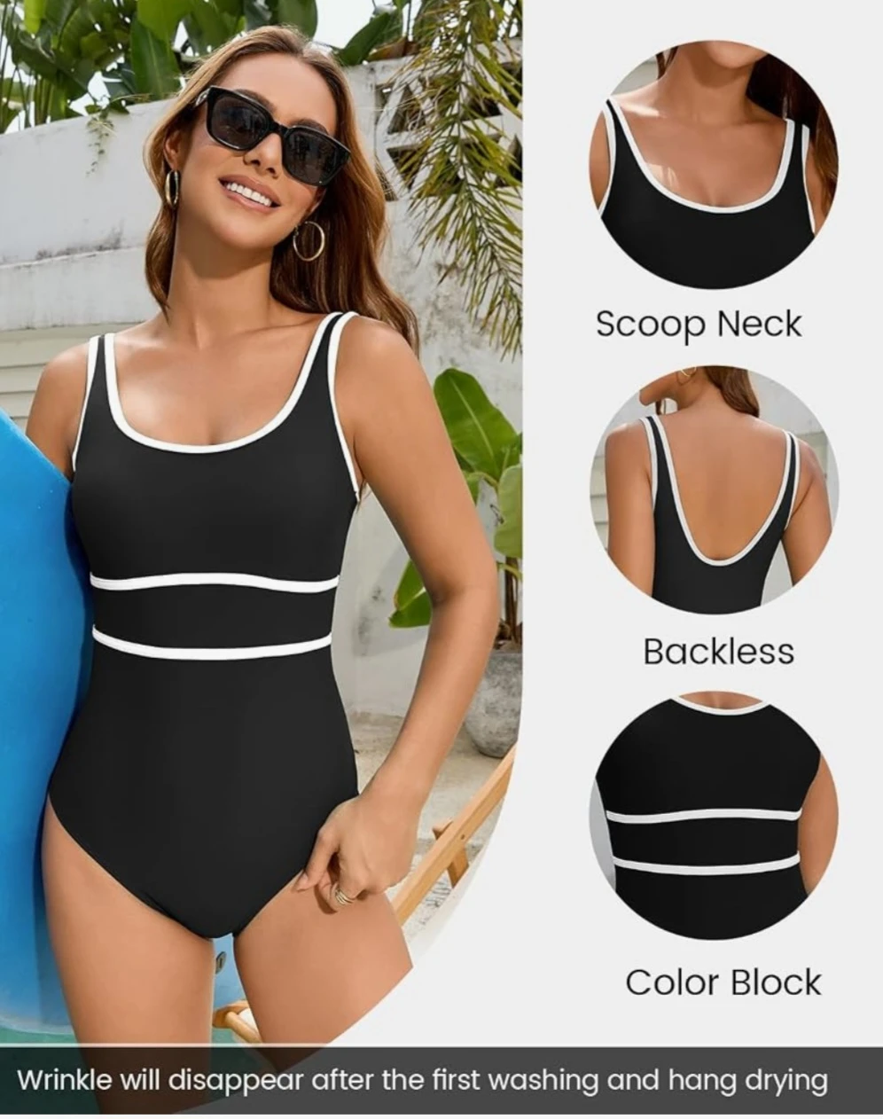 New black and white scoop neck one-piece swimsuit - photo 3