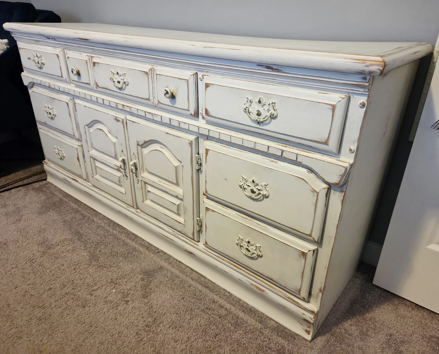 Vintage White Wood Credenza Dresser