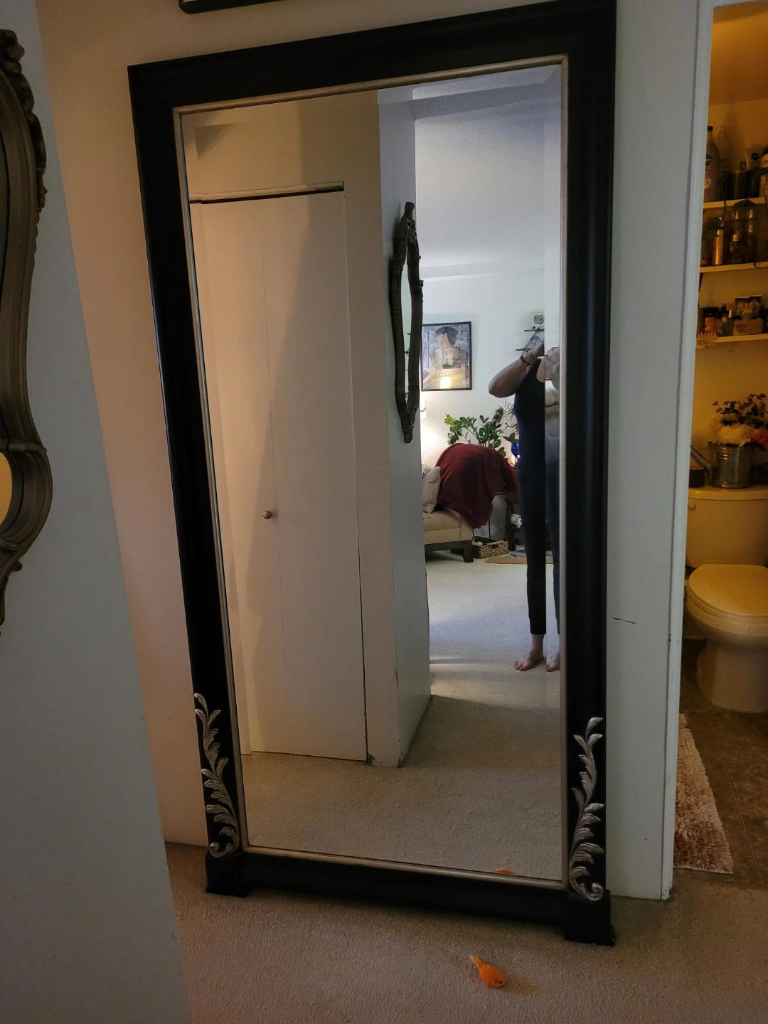 Full length black and silver accent floor mirror