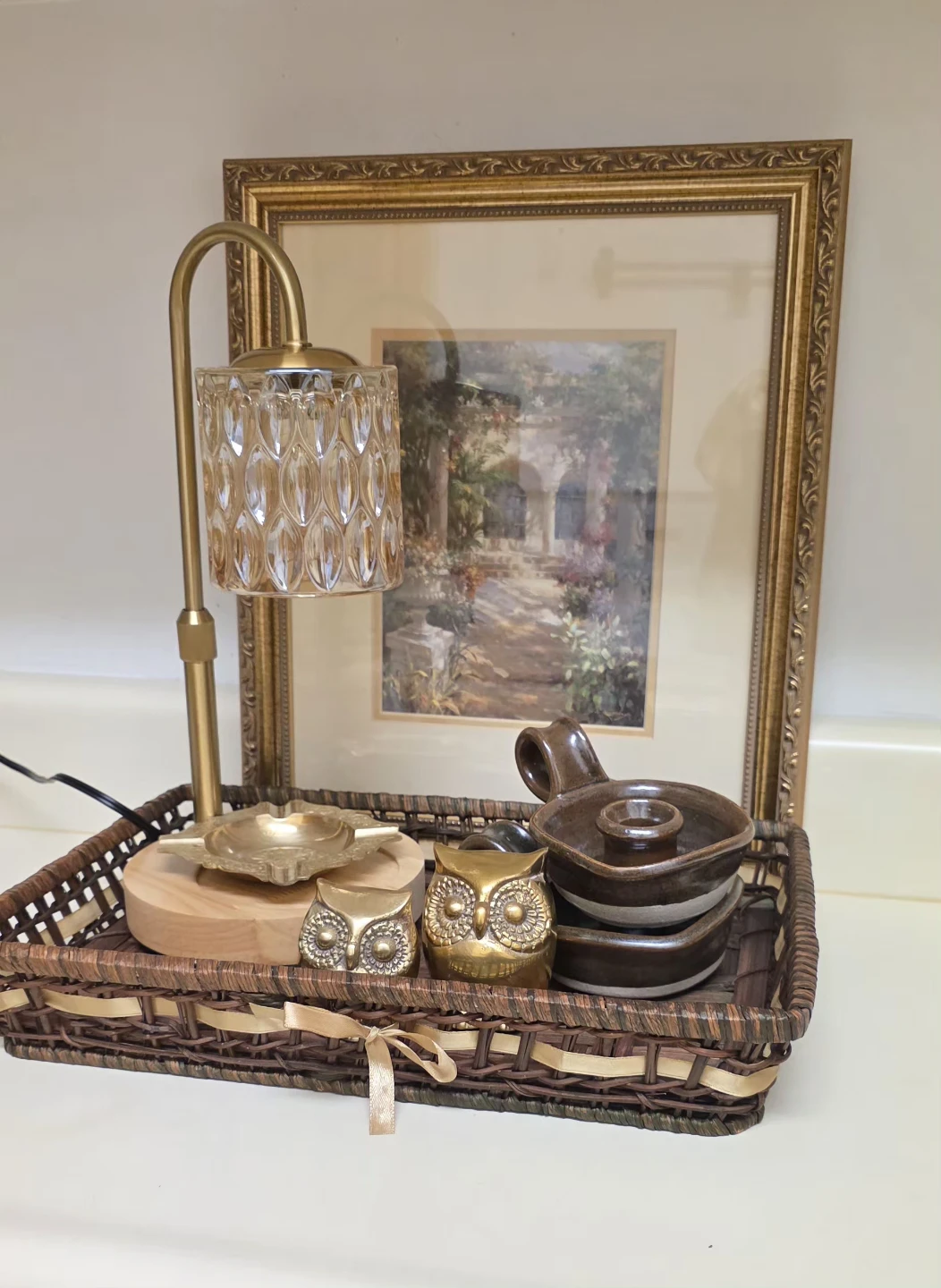 Vintage Decorative Tray with Lamp, Ashtray & Figurines