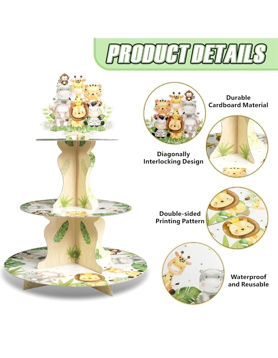 Jungle Animal Themed 3-Tier Cupcake Stand - photo 4