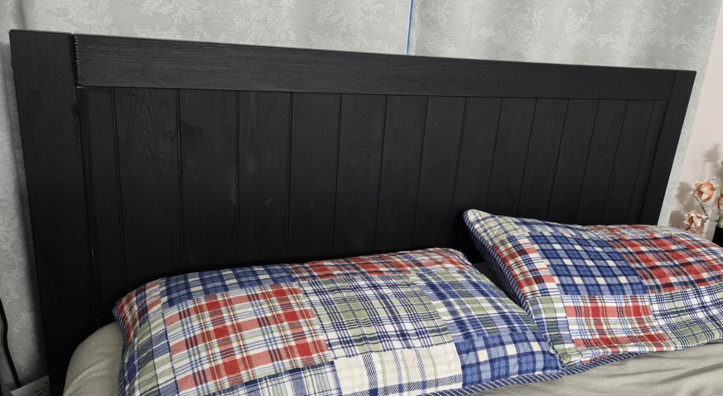 Black Wooden Headboard queen bed 4 drawers attached.Ikea
